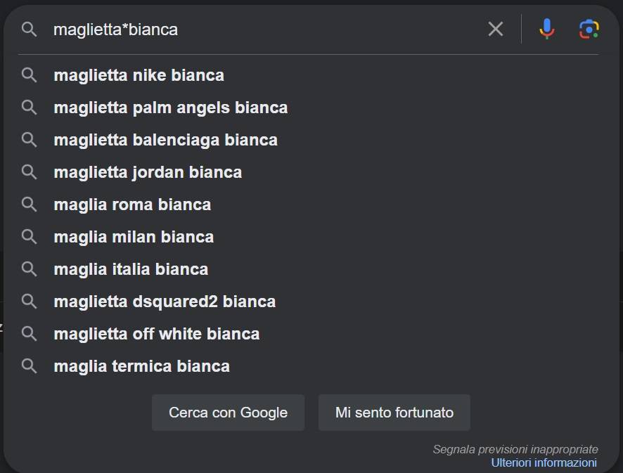 google suggest: esempio maglietta bianca