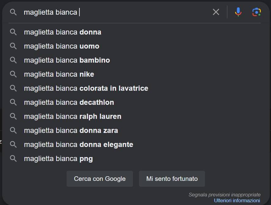 google suggest: esempio maglietta bianca